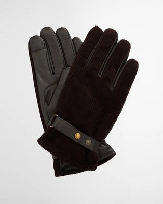 Barbour Brown Cord Nelson Gloves - Cotton, Leather, Polyester
