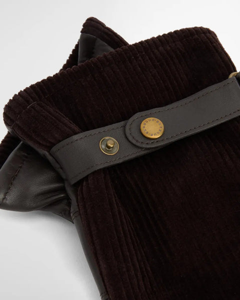 Barbour Brown Cord Nelson Gloves - Cotton, Leather, Polyester - Detail View