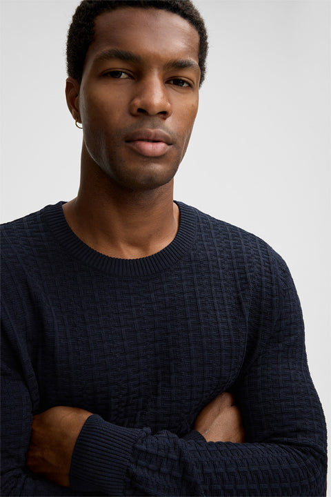 Strellson Navy Adrian Knit Sweater - Cotton, Regular Fit - Back View