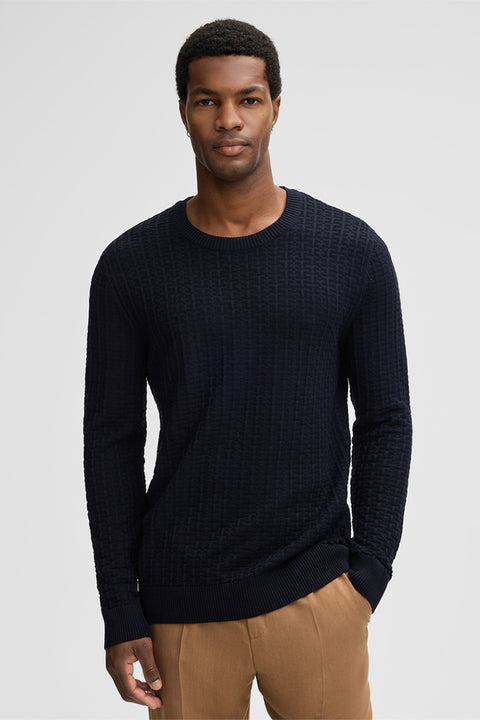 Strellson Navy Adrian Knit Sweater - Cotton, Regular Fit - Detail View