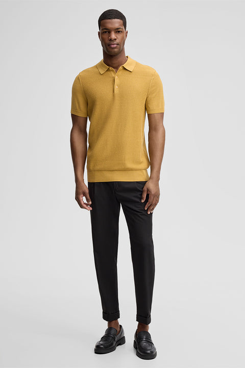 Strellson Textured Mustard Yellow Knit Polo - Cotton, Regular Fit - Alternate View