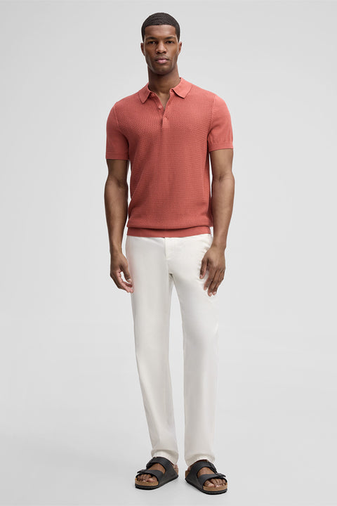 Strellson Textured Red Knit Polo - Tan, Cotton, Regular Fit - Alternate View