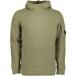 C.P. Company Green Lambswool Knitted Hoodie - Wool, Nylon, Ribbed