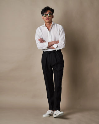 Informale Black T005 Linen Drawstring Trouser 3