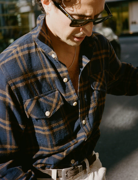 Drake's Grey LP Two Pocket Check Shirt — flat lay hero