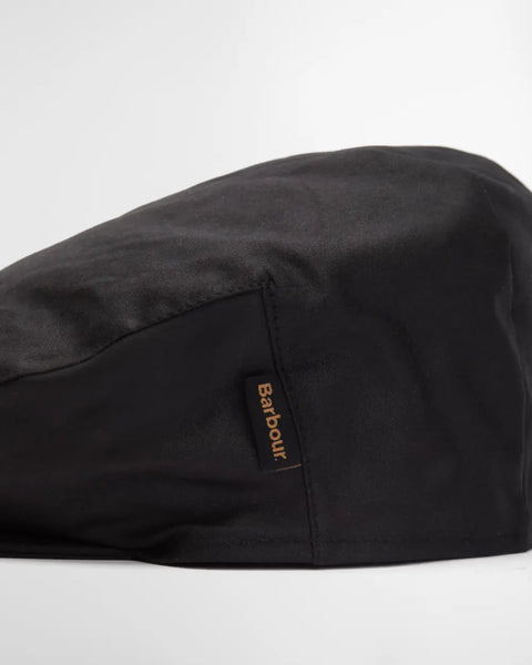 Barbour Black Cheviot Waxed Flat Cap - Wool, Cotton, Polyester, Tartan, Made In England - Detail View