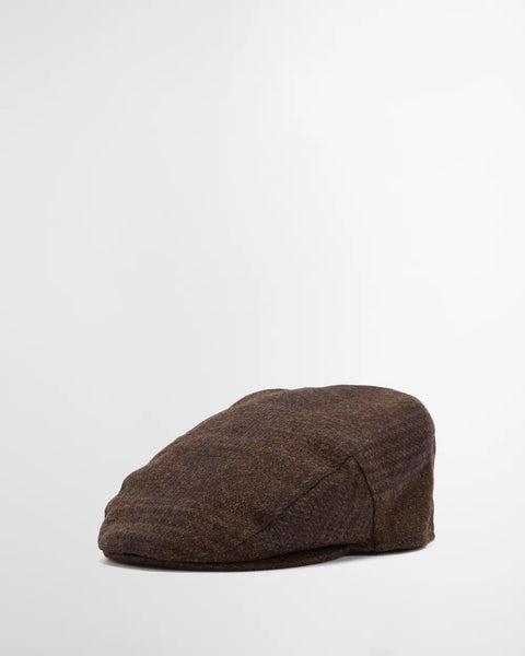 Barbour Brown Deveron Tweed Flat Cap - Wool, Tweed, Polyester, Satin, Made In England - Detail View