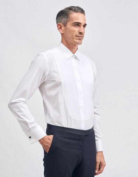 Xacus White Poplin Cotton Pleated Tuxedo Dress Shirt 5