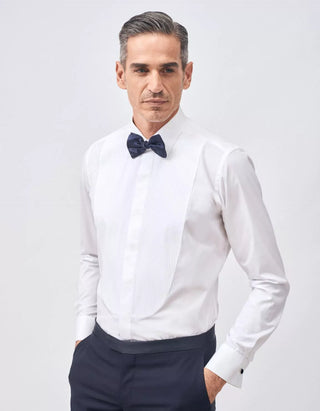 Xacus White Poplin Cotton Pleated Tuxedo Dress Shirt 3