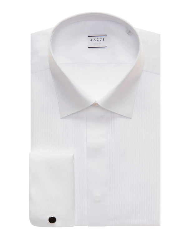 White Poplin Cotton Pleated Tuxedo Dress Shirt