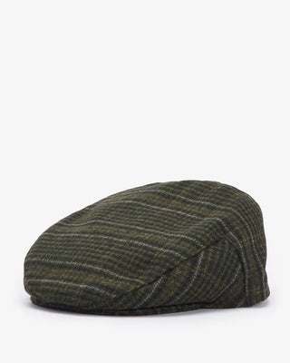 Barbour Olive Check Wilkin Flat Cap - Wool, Cotton, Tweed, Made In England