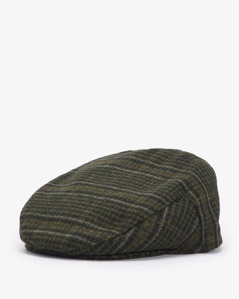Barbour Olive Check Wilkin Flat Cap - Wool, Cotton, Tweed, Made In England