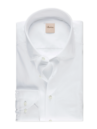 Stenstroms Casual White Jersey Stretch Shirt front view - 73% polyamide 27% elastane, moderate cut-away collar