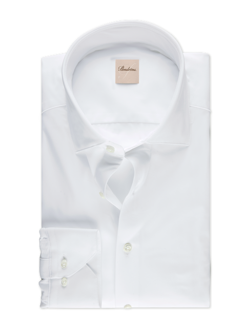 Stenstroms Casual White Jersey Stretch Shirt front view - 73% polyamide 27% elastane, moderate cut-away collar