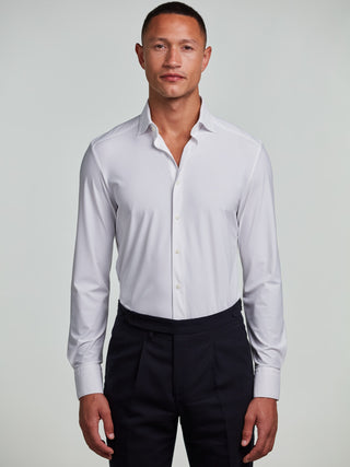 Stenstroms White Jersey Stretch Shirt collar detail - moderate cut-away No. 71