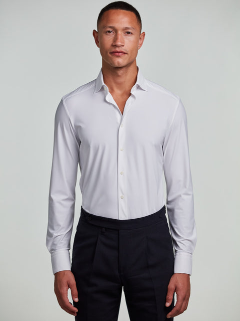 Stenstroms White Jersey Stretch Shirt collar detail - moderate cut-away No. 71