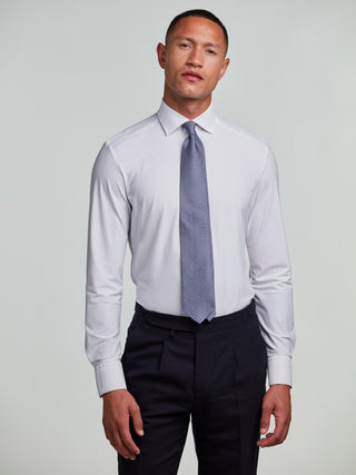 Stenstroms White Jersey Stretch Shirt front placket detail with mother-of-pearl buttons