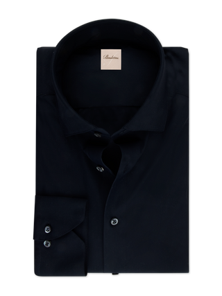 Stenstroms Casual Black Jersey Stretch Shirt front view - 73% polyamide 27% elastane, moderate cut-away collar