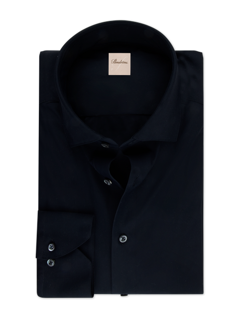 Stenstroms Casual Black Jersey Stretch Shirt front view - 73% polyamide 27% elastane, moderate cut-away collar