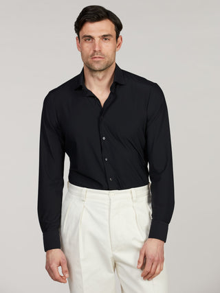 Stenstroms Black Jersey Stretch Shirt collar detail - moderate cut-away No. 71