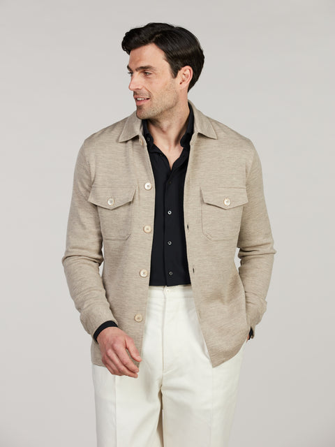 Stenstroms Black Jersey Stretch Shirt front placket detail with mother-of-pearl buttons