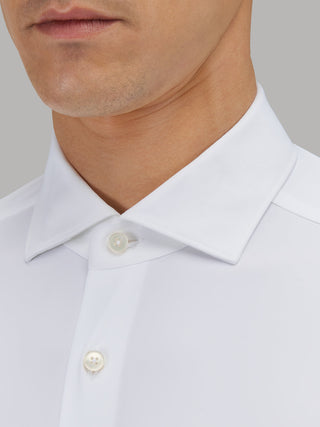White Xacus 11460 Active Stretch Dress Shirt back view showing clean darted-free back