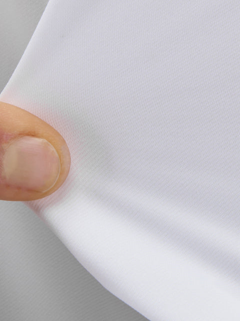 White Xacus 11460 Active Stretch Dress Shirt rounded cuff and piped sleeve placket detail