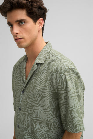 Strellson Olive Floral Short Sleeve Button Up Shirt - Cotton, Denim - Detail View