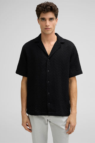 Strellson Black Cliro Knitted Button Up Shirt - Cotton, Polyester, Regular Fit - Alternate View