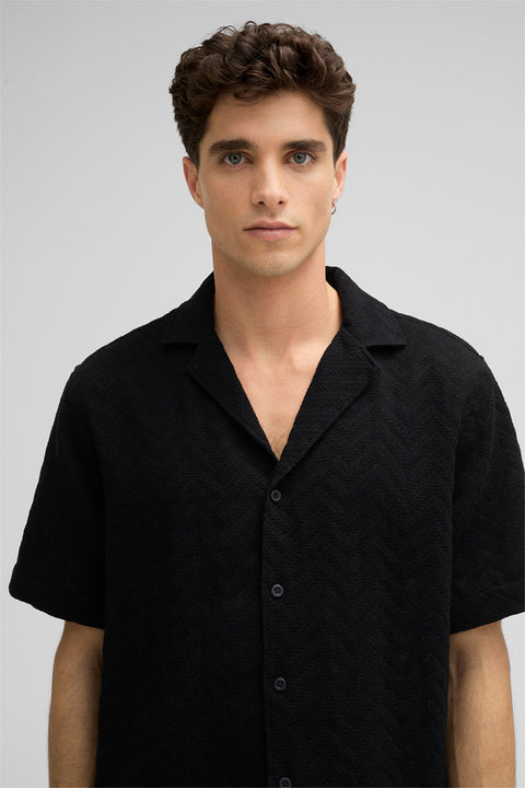 Strellson Black Cliro Knitted Button Up Shirt - Cotton, Polyester, Regular Fit - Detail View