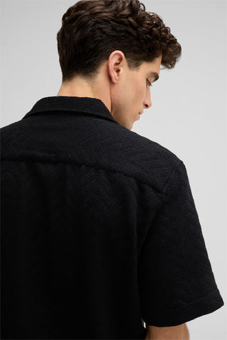 Strellson Black Cliro Knitted Button Up Shirt - Cotton, Polyester, Regular Fit - Back View