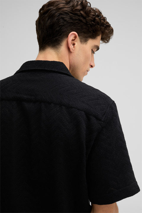 Strellson Black Cliro Knitted Button Up Shirt - Cotton, Polyester, Regular Fit - Back View