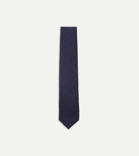 Drake's Navy Silk Tussah Tie — front