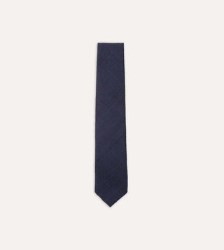 Drake's Navy Tussah Hand Rolled Silk Tie 1