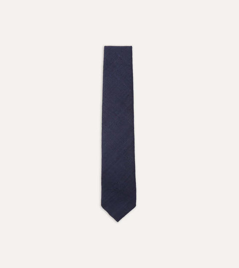 Drake's Navy Tussah Hand Rolled Silk Tie 1