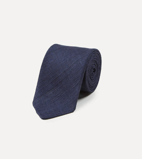 Drake's Navy Tussah Hand Rolled Silk Tie 2