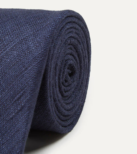 Drake's Navy Tussah Hand Rolled Silk Tie 3