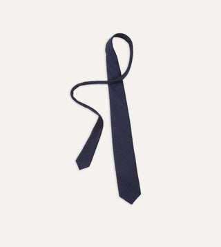 Drake's Navy Silk Tussah Tie — blade detail