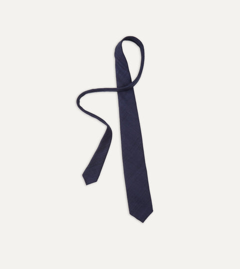 Drake's Navy Silk Tussah Tie — blade detail