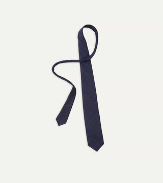 Drake's Navy Tussah Hand Rolled Silk Tie 4
