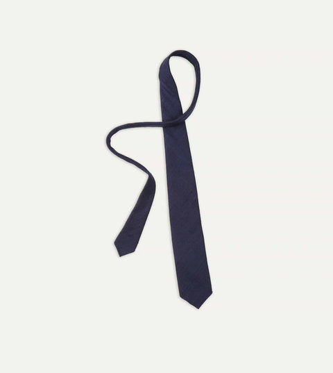 Drake's Navy Tussah Hand Rolled Silk Tie 4