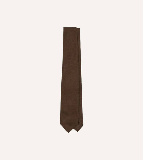 Drake's Brown Hand Rolled Large Knot Grenadine Tie 1