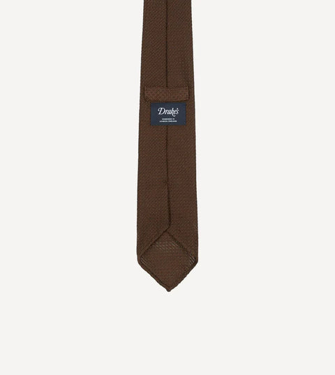 Drake's Brown Hand Rolled Large Knot Grenadine Tie 4