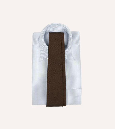 Drake's Brown Fine Woven Grenadine Silk Hand Rolled Tie 2