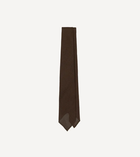Drake's Brown Fine Woven Grenadine Silk Hand Rolled Tie 1