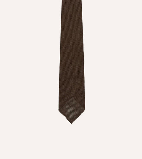 Drake's Brown Fine Woven Grenadine Silk Hand Rolled Tie 3