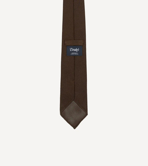 Drake's Brown Fine Woven Grenadine Silk Hand Rolled Tie 4