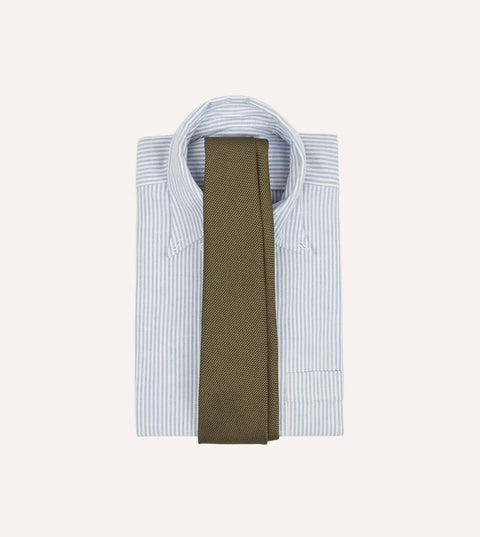 Drake's Khaki Green Fine Woven Grenadine Silk Hand Rolled Tie 2