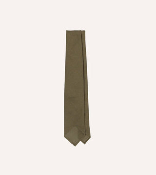 Drake's Khaki Green Fine Woven Grenadine Silk Hand Rolled Tie 1