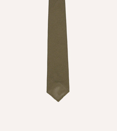 Drake's Khaki Green Fine Woven Grenadine Silk Hand Rolled Tie 3